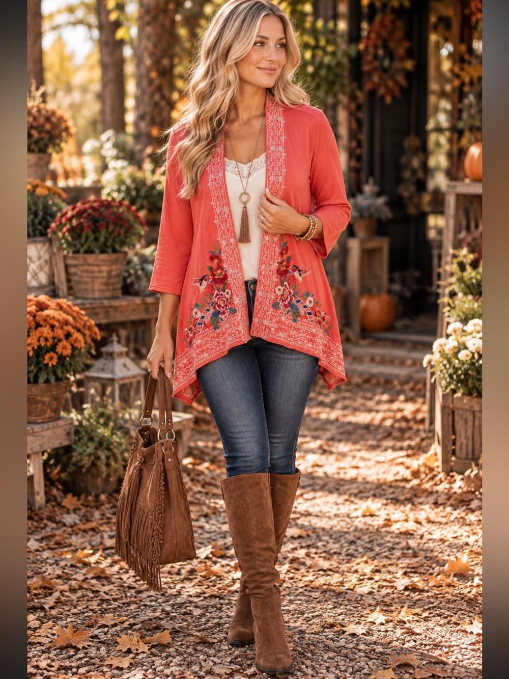 Johnny Was Embroidered Open Front Cardigan size L